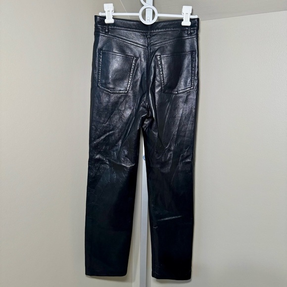 Aritzia Wilfred Women's Size 0 High Waisted Vegan Leather Black Straight Pants - Picture 3 of 5